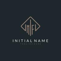 MF initial logo with curved rectangle style design vector