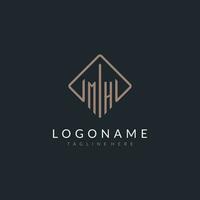 MH initial logo with curved rectangle style design vector