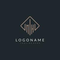 MH initial logo with curved rectangle style design vector