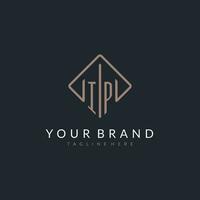 IP initial logo with curved rectangle style design vector