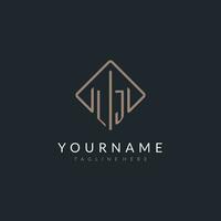 LJ initial logo with curved rectangle style design vector