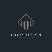 MK initial logo with curved rectangle style design vector