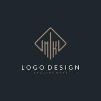 MK initial logo with curved rectangle style design vector