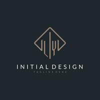LY initial logo with curved rectangle style design vector