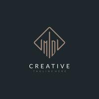 MD initial logo with curved rectangle style design vector