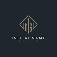 MS initial logo with curved rectangle style design vector
