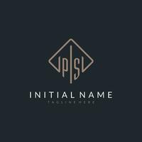 PS initial logo with curved rectangle style design vector