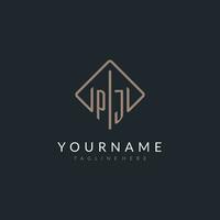 PJ initial logo with curved rectangle style design vector