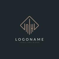 NH initial logo with curved rectangle style design vector