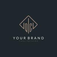 QC initial logo with curved rectangle style design vector