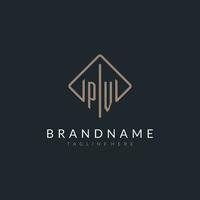 PV initial logo with curved rectangle style design vector