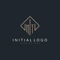MT initial logo with curved rectangle style design vector