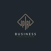 PR initial logo with curved rectangle style design vector