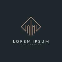 NM initial logo with curved rectangle style design vector