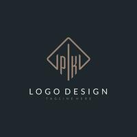 PK initial logo with curved rectangle style design vector