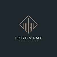 UH initial logo with curved rectangle style design vector