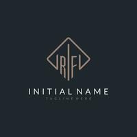 RF initial logo with curved rectangle style design vector
