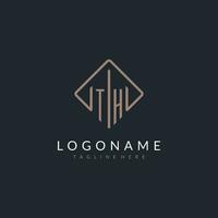 TH initial logo with curved rectangle style design vector