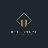 RV initial logo with curved rectangle style design vector