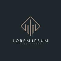 UM initial logo with curved rectangle style design vector