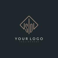 SO initial logo with curved rectangle style design vector