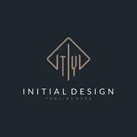 TY initial logo with curved rectangle style design vector