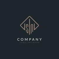 SN initial logo with curved rectangle style design vector