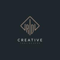 RD initial logo with curved rectangle style design vector