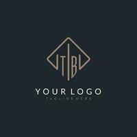 TB initial logo with curved rectangle style design vector