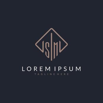 SM initial logo with curved rectangle style design vector
