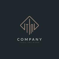 TN initial logo with curved rectangle style design vector