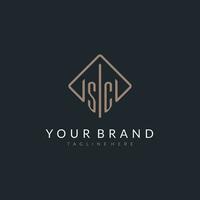 SC initial logo with curved rectangle style design vector