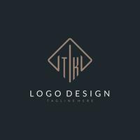 TK initial logo with curved rectangle style design vector