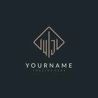 WJ initial logo with curved rectangle style design vector