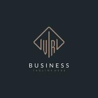 VR initial logo with curved rectangle style design vector