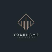 WW initial logo with curved rectangle style design vector