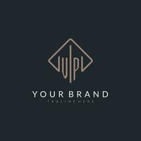 VP initial logo with curved rectangle style design vector