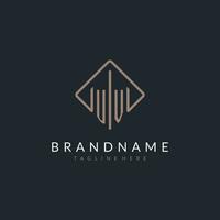 UV initial logo with curved rectangle style design vector