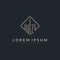 WZ initial logo with curved rectangle style design vector