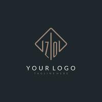 ZO initial logo with curved rectangle style design vector