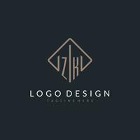 ZK initial logo with curved rectangle style design vector