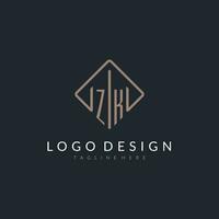 ZK initial logo with curved rectangle style design vector