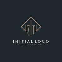 ZT initial logo with curved rectangle style design vector
