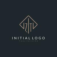 ZT initial logo with curved rectangle style design vector