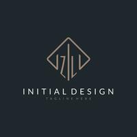 ZL initial logo with curved rectangle style design vector