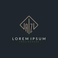 AZ initial logo with curved rectangle style design vector