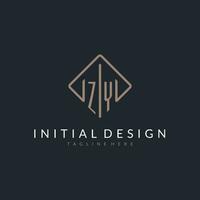 ZY initial logo with curved rectangle style design vector