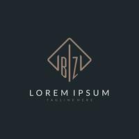 BZ initial logo with curved rectangle style design vector
