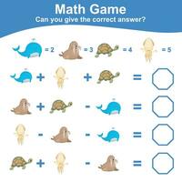 matemáticas juego para niños. contar y escribir el respuesta. educativo imprimible matemáticas hoja de cálculo. vector ilustración