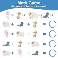 matemáticas juego para niños. contar y escribir el respuesta. educativo imprimible matemáticas hoja de cálculo. vector ilustración